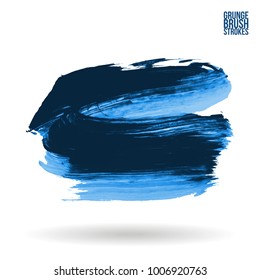 Blue brush stroke and texture. Grunge vector abstract hand - painted element. Underline and border design.