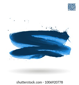 Blue brush stroke and texture. Grunge vector abstract hand - painted element. Underline and border design.