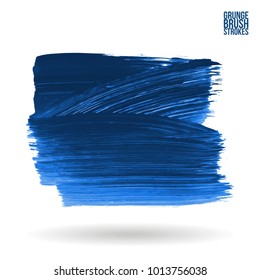 Blue brush stroke and texture. Grunge vector abstract hand - painted element. Underline and border design.