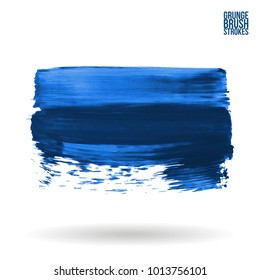 Blue brush stroke and texture. Grunge vector abstract hand - painted element. Underline and border design.