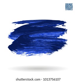 Blue brush stroke and texture. Grunge vector abstract hand - painted element. Underline and border design.