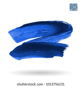 Blue brush stroke and texture. Grunge vector abstract hand - painted element. Underline and border design.