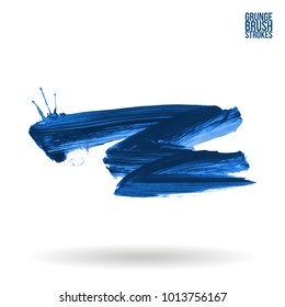 Blue brush stroke and texture. Grunge vector abstract hand - painted element. Underline and border design.