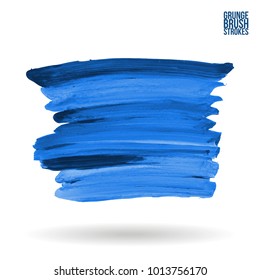 Blue brush stroke and texture. Grunge vector abstract hand - painted element. Underline and border design.
