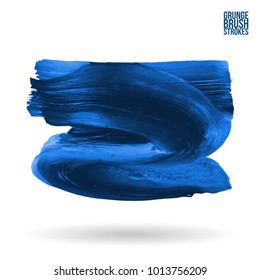 Blue brush stroke and texture. Grunge vector abstract hand - painted element. Underline and border design.
