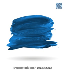 Blue brush stroke and texture. Grunge vector abstract hand - painted element. Underline and border design.
