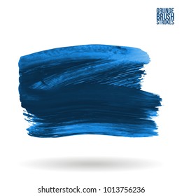 Blue brush stroke and texture. Grunge vector abstract hand - painted element. Underline and border design.