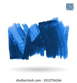 Blue brush stroke and texture. Grunge vector abstract hand - painted element. Underline and border design.