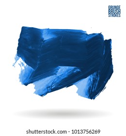 Blue brush stroke and texture. Grunge vector abstract hand - painted element. Underline and border design.
