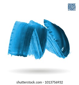 Blue brush stroke and texture. Grunge vector abstract hand - painted element. Underline and border design.
