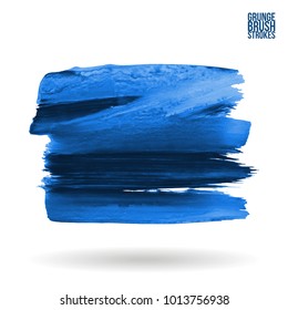Blue brush stroke and texture. Grunge vector abstract hand - painted element. Underline and border design.