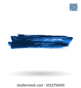 Blue brush stroke and texture. Grunge vector abstract hand - painted element. Underline and border design.