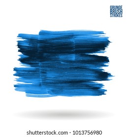 Blue brush stroke and texture. Grunge vector abstract hand - painted element. Underline and border design.