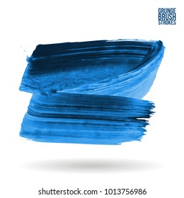 Blue brush stroke and texture. Grunge vector abstract hand - painted element. Underline and border design.