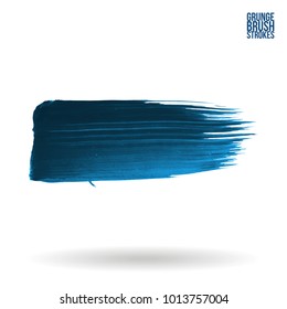 Blue brush stroke and texture. Grunge vector abstract hand - painted element. Underline and border design.