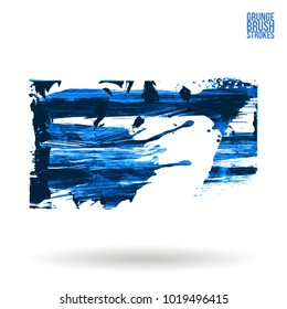 Blue brush stroke and texture. Grunge vector abstract hand - painted element. Underline and border design.