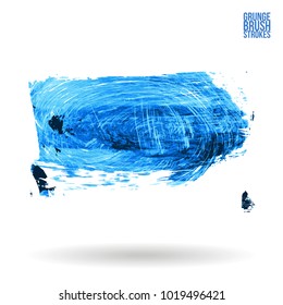 Blue brush stroke and texture. Grunge vector abstract hand - painted element. Underline and border design.