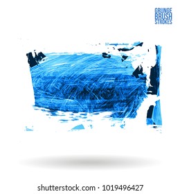 Blue brush stroke and texture. Grunge vector abstract hand - painted element. Underline and border design.