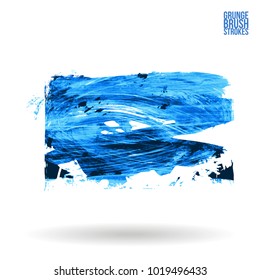 Blue brush stroke and texture. Grunge vector abstract hand - painted element. Underline and border design.