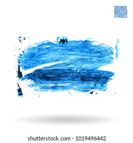 Blue brush stroke and texture. Grunge vector abstract hand - painted element. Underline and border design.