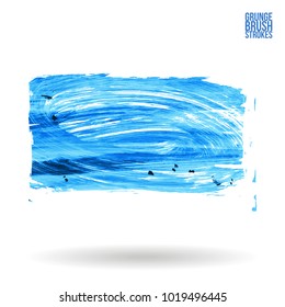 Blue brush stroke and texture. Grunge vector abstract hand - painted element. Underline and border design.
