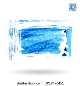 Blue brush stroke and texture. Grunge vector abstract hand - painted element. Underline and border design.