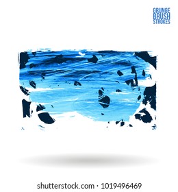 Blue brush stroke and texture. Grunge vector abstract hand - painted element. Underline and border design.