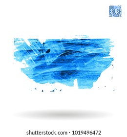 Blue brush stroke and texture. Grunge vector abstract hand - painted element. Underline and border design.