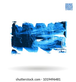 Blue brush stroke and texture. Grunge vector abstract hand - painted element. Underline and border design.