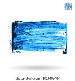 Blue brush stroke and texture. Grunge vector abstract hand - painted element. Underline and border design.