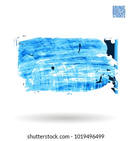 Blue brush stroke and texture. Grunge vector abstract hand - painted element. Underline and border design.