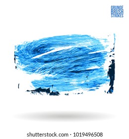 Blue brush stroke and texture. Grunge vector abstract hand - painted element. Underline and border design.