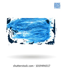 Blue brush stroke and texture. Grunge vector abstract hand - painted element. Underline and border design.