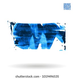Blue brush stroke and texture. Grunge vector abstract hand - painted element. Underline and border design.