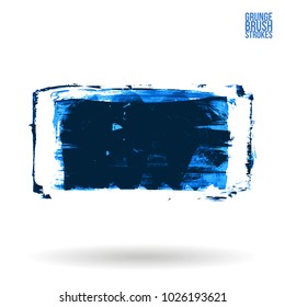 Blue brush stroke and texture. Grunge vector abstract hand - painted element. Underline and border design.