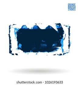 Blue brush stroke and texture. Grunge vector abstract hand - painted element. Underline and border design.