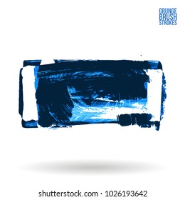 Blue brush stroke and texture. Grunge vector abstract hand - painted element. Underline and border design.