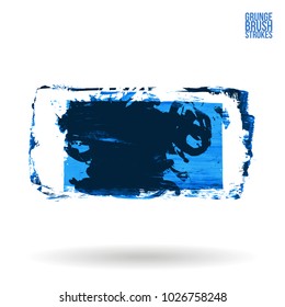 Blue brush stroke and texture. Grunge vector abstract hand - painted element. Underline and border design.