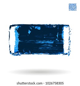 Blue brush stroke and texture. Grunge vector abstract hand - painted element. Underline and border design.