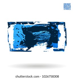 Blue brush stroke and texture. Grunge vector abstract hand - painted element. Underline and border design.