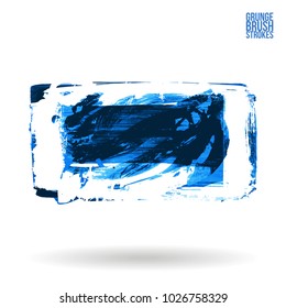 Blue brush stroke and texture. Grunge vector abstract hand - painted element. Underline and border design.