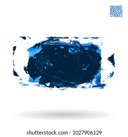 Blue brush stroke and texture. Grunge vector abstract hand - painted element. Underline and border design.