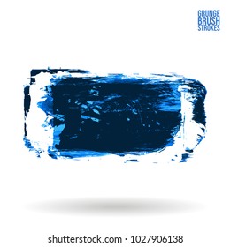 Blue brush stroke and texture. Grunge vector abstract hand - painted element. Underline and border design.