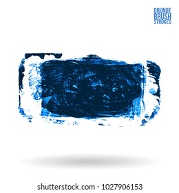Blue brush stroke and texture. Grunge vector abstract hand - painted element. Underline and border design.