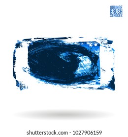 Blue brush stroke and texture. Grunge vector abstract hand - painted element. Underline and border design.