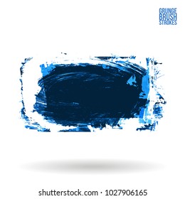 Blue brush stroke and texture. Grunge vector abstract hand - painted element. Underline and border design.