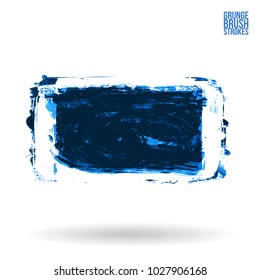 Blue brush stroke and texture. Grunge vector abstract hand - painted element. Underline and border design.
