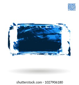 Blue brush stroke and texture. Grunge vector abstract hand - painted element. Underline and border design.