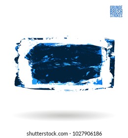 Blue brush stroke and texture. Grunge vector abstract hand - painted element. Underline and border design.