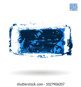 Blue brush stroke and texture. Grunge vector abstract hand - painted element. Underline and border design.